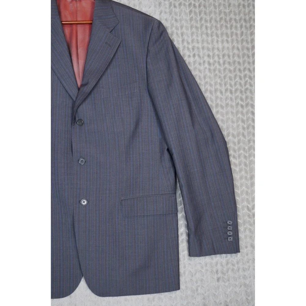 Marenzio Uomo Mens Super 120s Wool Pinstripe Blazer 58L Blue Grey Made in Italy
